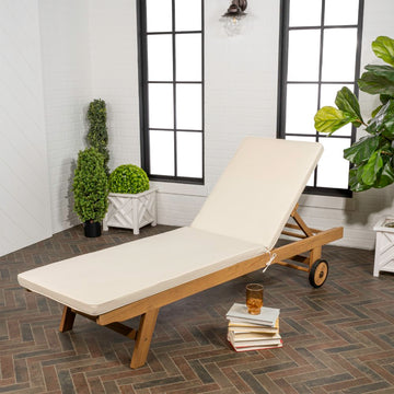 Mallorca 77.56"x23.62" Modern Classic Adjustable Acacia Wood Chaise Outdoor Lounge Chair with Cushion & Wheels - JONATHAN Y